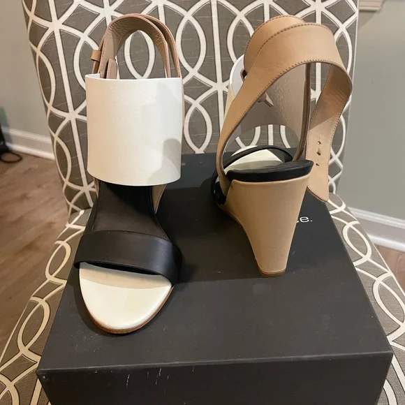 Vince: wrap sandal bone, black and white wedge heel - Picture 6 of 10